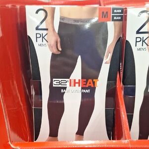 32 Degrees Men's Black Heat Base Layer Pants - 2 Pack